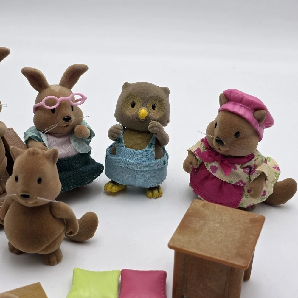 Calico Critters Little Woodzeez Cotton‎ ball Bunnies LOT OF 9 with Accessories.
